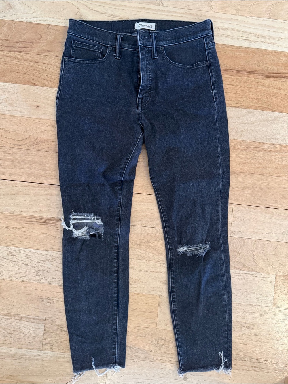 Madewell Black Distressed Skinny Jeans; Size 28